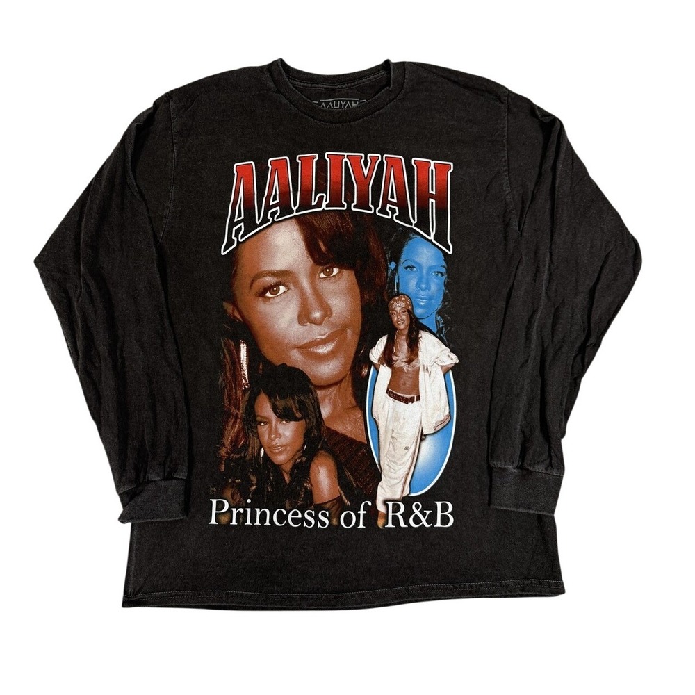 Aaliyah Shirt Mens Medium Black Long Sleeve Princess of R&B‎ Graphic Music Tee